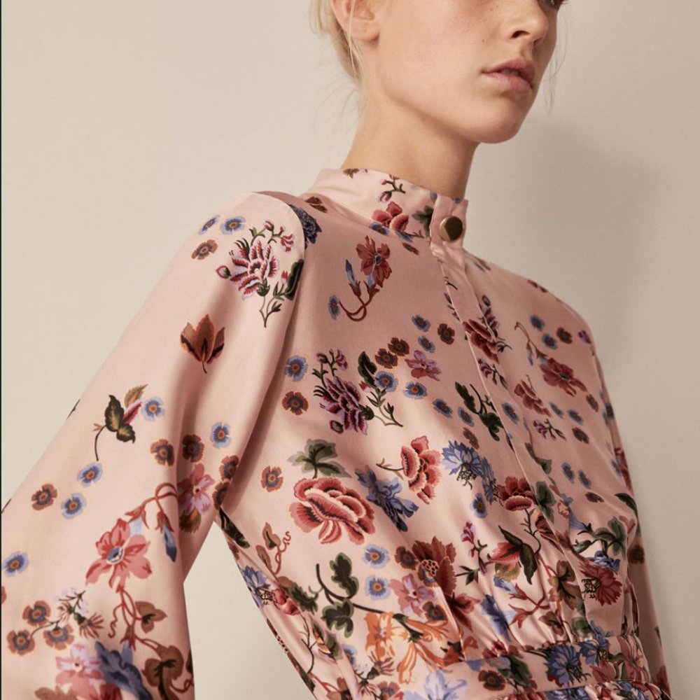 Massimo Dutti Floral Print dress with Gold Button